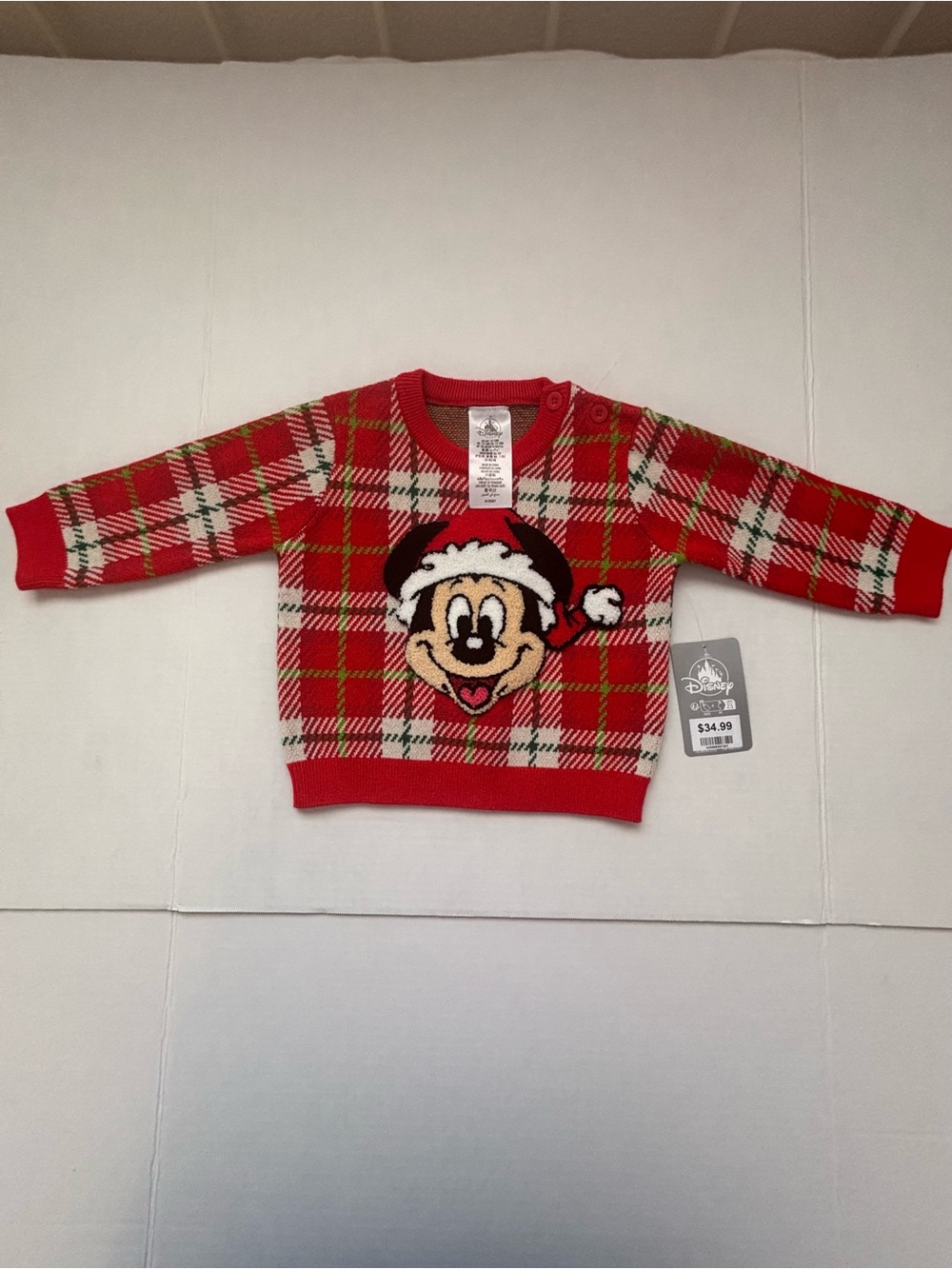 Disney toddler Red Plaid Mickey Mouse Holiday Sweater